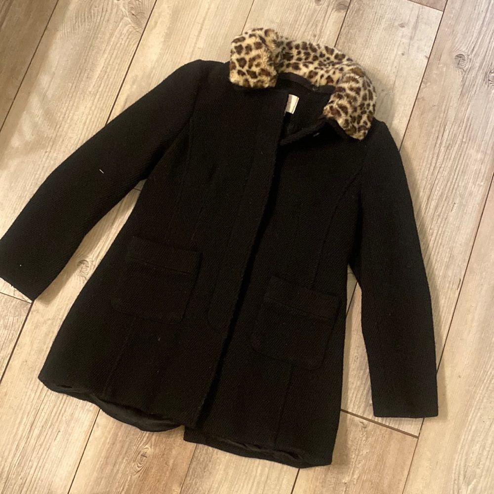 LOFT Size 10 Faux Fur Hood Black Pea Coat